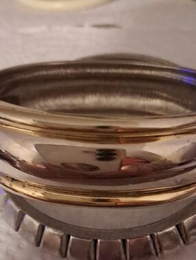 Two-Tone Domed Bangle Bracelet - Gold & Silver Shine